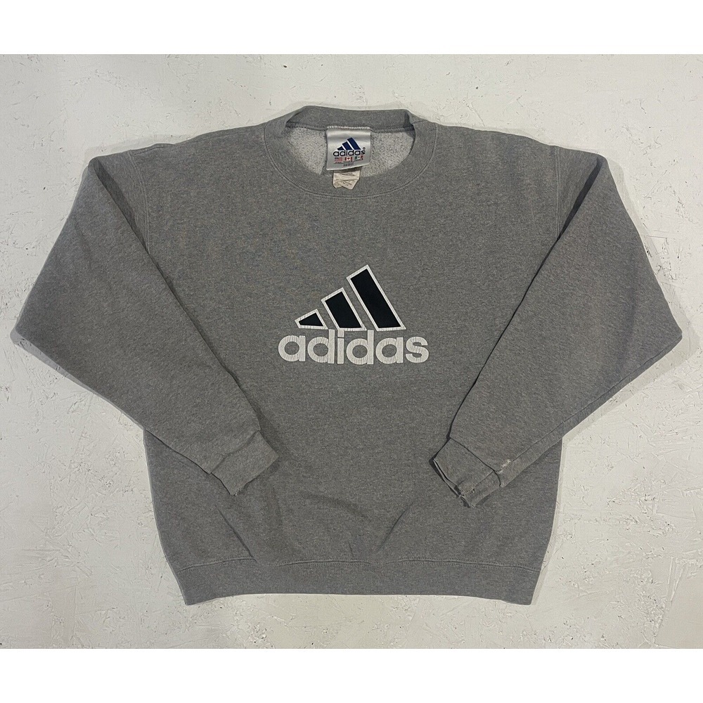 Vintage Adidas Crewneck Sweatshirt Gray Embroidered Logo Boys Large 14/16